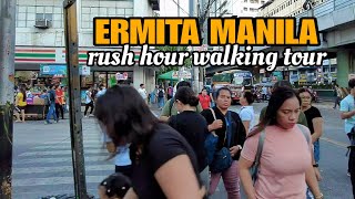 Ermita Manila PhilippinesStreet food and Street Scenes walking tour 4k [upl. by Sigismondo]