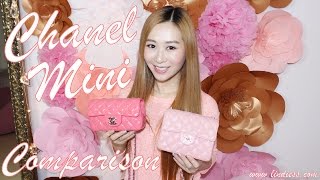 CHANEL MINI SQUARE amp EXTRA MINI FLAP BAG COMPARISON REVIEW amp WIMB ♥ [upl. by Ieluuk]