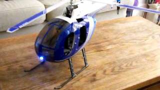 Hughes 500 scale model RC Helicopter Mini Titan mechanics 4 bladed rotor head with lights [upl. by Laurentium302]