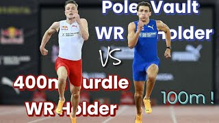 MONDO DUPLANTIS VS KARSTEN WARHOLM  1037  100M TRACK amp FIELD [upl. by Ailices]