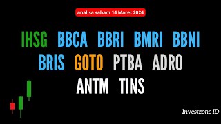 Analisa Saham 14 Maret 2024 IHSG BBCA BBRI BMRI BBNI BRIS GOTO PTBA ADRO ANTM TINS [upl. by Japha808]