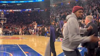 Kevin Durant hyped with courtside fans after Devin Booker game winner vs Knicks [upl. by Ayokahs207]