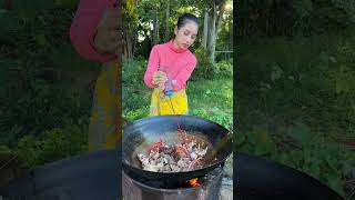 Meat Cooking Frieng in Oil Wood Fire [upl. by Nahum]