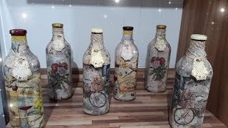 Garrafas decoradas efeito marmore com decoupage [upl. by Noyrb]