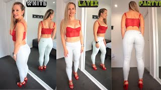 White Latex Leggings Fashion Try On Haul [upl. by Ellwood647]