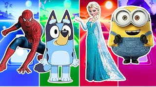 Spiderman 🆚 Bluey Bingo 🆚 Frozen 🆚 Minions 🎶 Tiles Hop EDM Rush [upl. by Ardnola405]