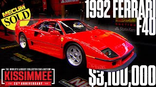 SOLD FOR 31 Million 1992 Ferrari F40  Mecum Kissimmee 2024 [upl. by Ebner824]