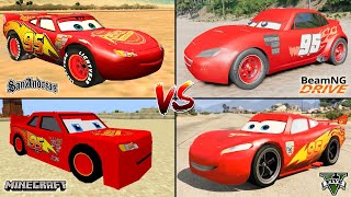 MINECRAFT LIGHTNING MCQUEEN VS GTA 5 VS GTA SAN ANDREAS VS BEAMNG DRIVE  WHICH IS BEST [upl. by Marybelle262]