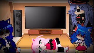 Fanon Sonic exe Crazy Amy Fanon sunky Fanon Sonic eyx react to Sonic exe vs Red Gacha reaction [upl. by Marleah]