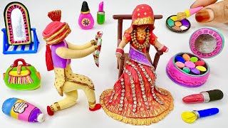 DIY How To Make Polymer Clay Doll’s Makeup set Lehnga Shoes Eyeshadow Lipstick bag  Makeup kit [upl. by Annauqahs767]