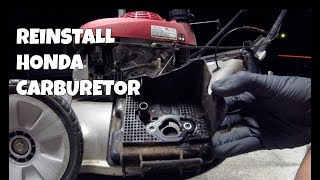 How to Reinstall Carburetor on a Honda Lawn Mower [upl. by Weitzman]