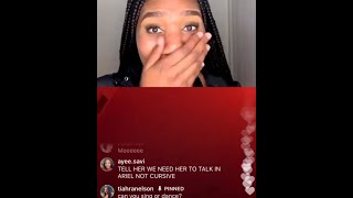 Tiahranelson Instagram Live  Girl sings M to the B in cursive [upl. by Zelig657]