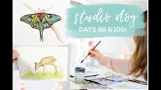 Studio Vlog 15  100 Day Watercolor Challenge ♡ Art Vlog [upl. by Eiclek]