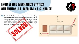 Solved Problem 27  Deter­mine the magnitude of the resultant and the angle with the xaxis [upl. by Ardnajela]