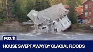 House swept away by glacial floods in Alaska [upl. by Ahsiya]