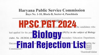 HPSC PGT Biologyimportant noticefinal rejection ListHPSC PGTHPSC PGT update [upl. by Fortunna]