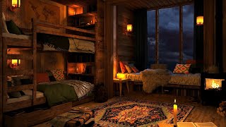 Cozy Cabin Ambience with Gentle Night Rain and Crackling Fireplace Sounds  8 Hours [upl. by Maison]