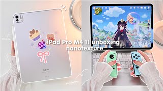 ✨ NEW M4 iPad Pro 11quot Sliver 1TB Nanotexture 💜 aesthetic unboxing 📦 paperlike｜accessories｜Genshin [upl. by Fokos]