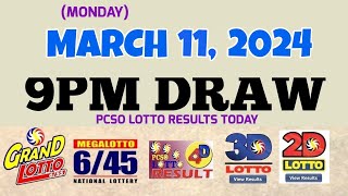 Lotto Result Today 9pm draw March 11 2024 655 645 4D Swertres Ez2 PCSOlotto [upl. by Mavilia]