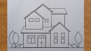 HOW TO DRAW A HOUSE EASY STEP BY STEP [upl. by Atenek]