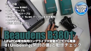 Beaudens B3801 LiFePO4電池採用ロングライフ大容量ポータブル電源 01Unboxing開封の儀と動作チェック [upl. by Matilde152]