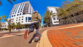 Blasting through city streets longboarding urban Downtown Sarasota Florida [upl. by Rivalee]