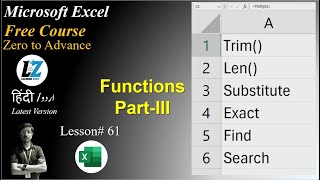 61 Use of TRIM LEN SUBSTITUTE EXACT amp SEARCH Functions in Microsoft Excel excel microsoftexcel [upl. by Aivitnahs66]