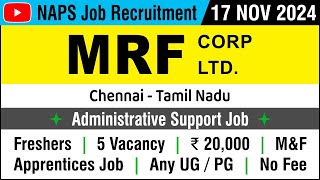 JOB  MRF Corp Ltd  Freshers  5 Vacancy  in Tamil  Chennai Tamil Nadu  Job Vacancy [upl. by Euqinoj]