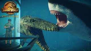 MEGALODON vs Mosasaurus RESEARCH FACILITY  Jurassic World Evolution 2 Speed Build [upl. by Assillim906]