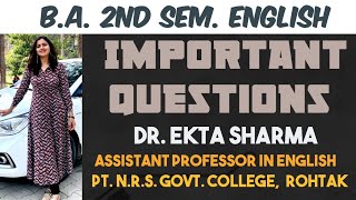 Important QuestionsBA Sem2 EnglishDr Ekta Sharma reels viral trending shorts english mdu [upl. by Nyrad742]