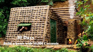 Start to Finish  Build a 1 Shelter With Coconuts Fishing and Cooking  Primitive Villa [upl. by Wachtel]