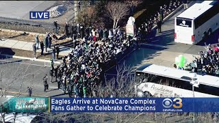 Hundreds Of Fans Greet Eagles At NovaCare Complex [upl. by Selia]