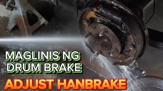 PAANO MAGLINIS NG REAR DRUM BRAKE AT MAG ADJUST NG HANDBRAKE [upl. by Ardie]