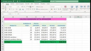 CALCOLO GUADAGNO EXCEL [upl. by Dragelin]