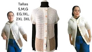 CARDIGAN CHALECO A CROCHET PARA MUJER TALLAS S M G EG 1XL Todo en crochet parte 1 Mary Rolon [upl. by Banerjee]