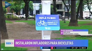 Instalan infladores para las ruedas de las bicicletas en la plaza San Martín de la capital tucumana [upl. by Suoivatnom92]