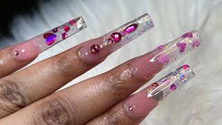 XL Coffin Encapsulated Valentines Day Nails  Tutorial  Beginner Friendly 💕 valentinesdaynails [upl. by Asenej]