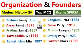 History Important Organization amp Founders  History Gk  Modern History Top MCQs  संगठन और संस्थापक [upl. by Yolane509]