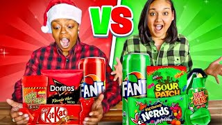 Red VS Green Food Challenge For 24 Hours Vlogmas Day 6 [upl. by Branham]