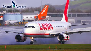 4K PLANES LANDING in BAD WEATHER wind amp rain at Bristol Airport  ATC included [upl. by Auqemahs]