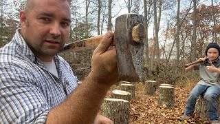 Old maul head to splitting axe pignut hickory the tougher woods [upl. by Einnov]