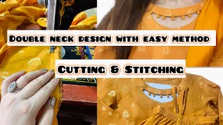 Neck design  neck design 2024  Double neck design cutting amp stitching Easy method  dress designs [upl. by Shaddock]