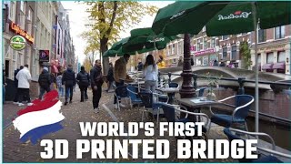 The Worlds First 3D Printed Steel Bridge Walking experience  Amsterdam The Netherlands [upl. by Reinertson]