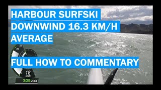 Surf Ski Down Wind 163 Kmh Ave harbour paddle Full commentary speed HR dashboard [upl. by Marlane]