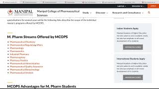 Manipal college of Pharmaceutical Sciences MCOP  Courses Fees Admission Placement in M Pharm [upl. by Rehsu]