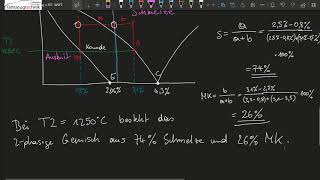 Hebelgesetz im Phasendiagramm  2 Beispiel mit teilweiser Löslichkeit EisenkohlenstoffDiagramm [upl. by Annaihr935]