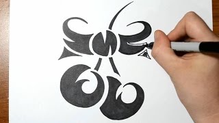 How to Draw Cherries with a Bow  Tribal Tattoo Design [upl. by Cyn]