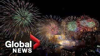 New Years 2022 Bangkok Thailand ushers in New Year with stunning fireworks display [upl. by Alyakcim]