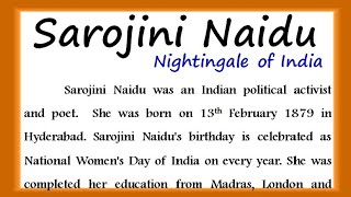 Essay on Sarojini Naidu in English biography of Sarojini Naidu essay in English National womens day [upl. by Ivek]