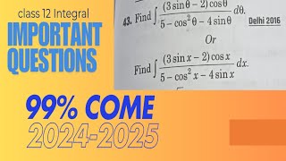 Q43  Integral Of 3sinx2cosx5cos2 x  4sinx  Int3sinx2cosx5cos2 x4sinx [upl. by Wernher]